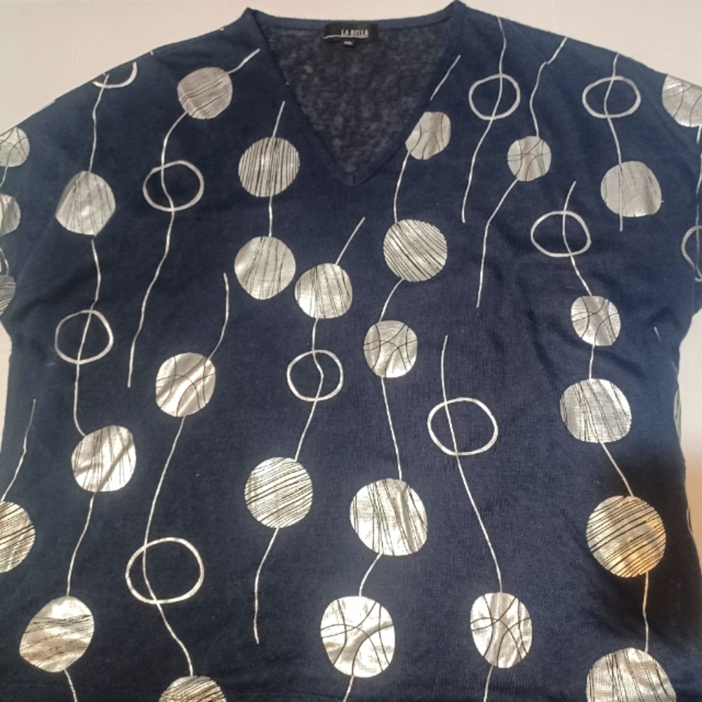 Labella XXL Summer Short Sleeve Navy & Silver Ladies Top